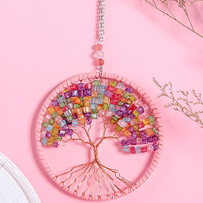 11 cm Arborele Vieții Agățător de Vise Ornament de agățat lucrat manual Violet Roz Albastru Fereastră Decorații de perete pentru mașină pentru decorarea biroului de acasă