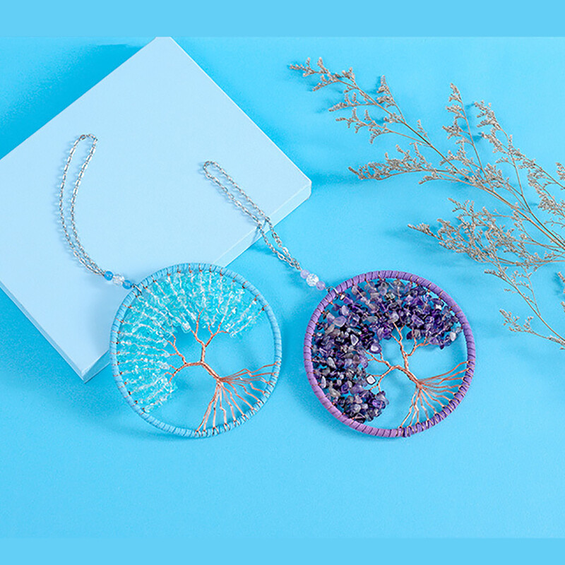 11 cm Arborele Vieții Agățător de Vise Ornament de agățat lucrat manual Violet Roz Albastru Fereastră Decorații de perete pentru mașină pentru decorarea biroului de acasă