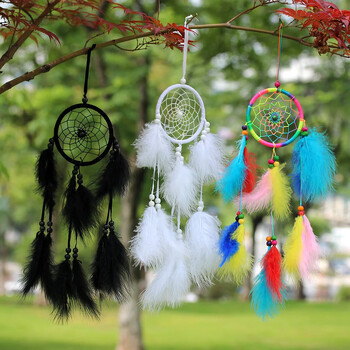 55cm Χειροποίητο Feather Dream Catcher Snow Διακόσμηση σπιτιού Ρετρό κυκλικά φτερά Dreamcatcher Κρεμαστό τοίχου Διακόσμηση για αυτοκίνητο