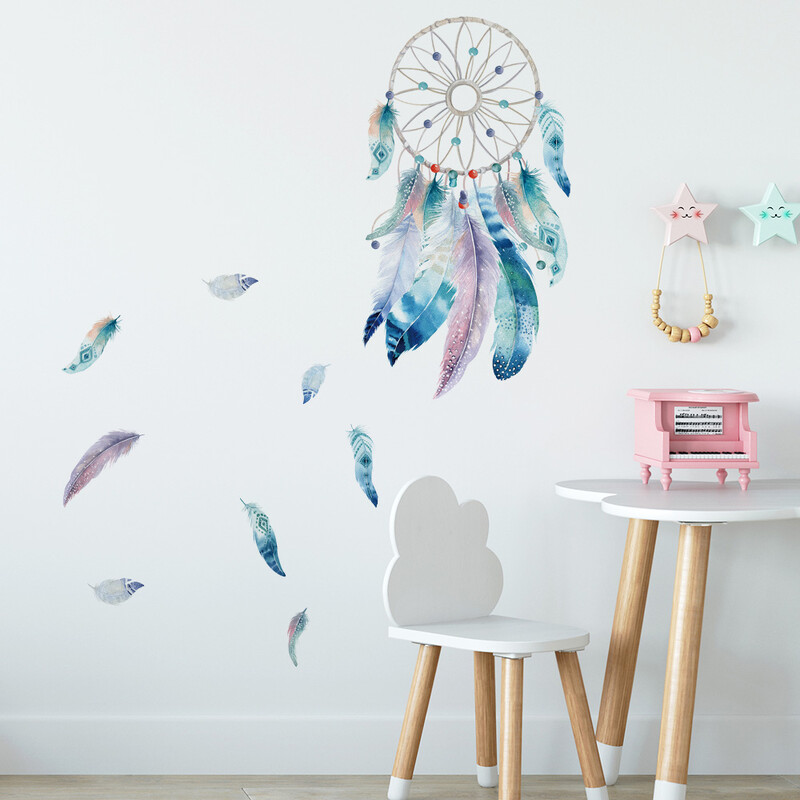 Sapņu ķērāju tīkli Plīvojošas spalvas Sienas uzlīmes bērniem Mazuļa guļamistaba Mājas Dzīvojamās istabas Uzlīmes Dekors Māksla PVC Plakāti Murals