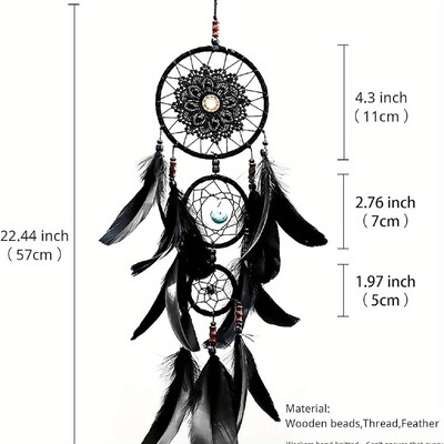 1 db Fekete gótikus álomfogó fali dekor Kézzel készített szőtt tollas Makramé álomfogó fali akasztós hálószobába, nappaliba