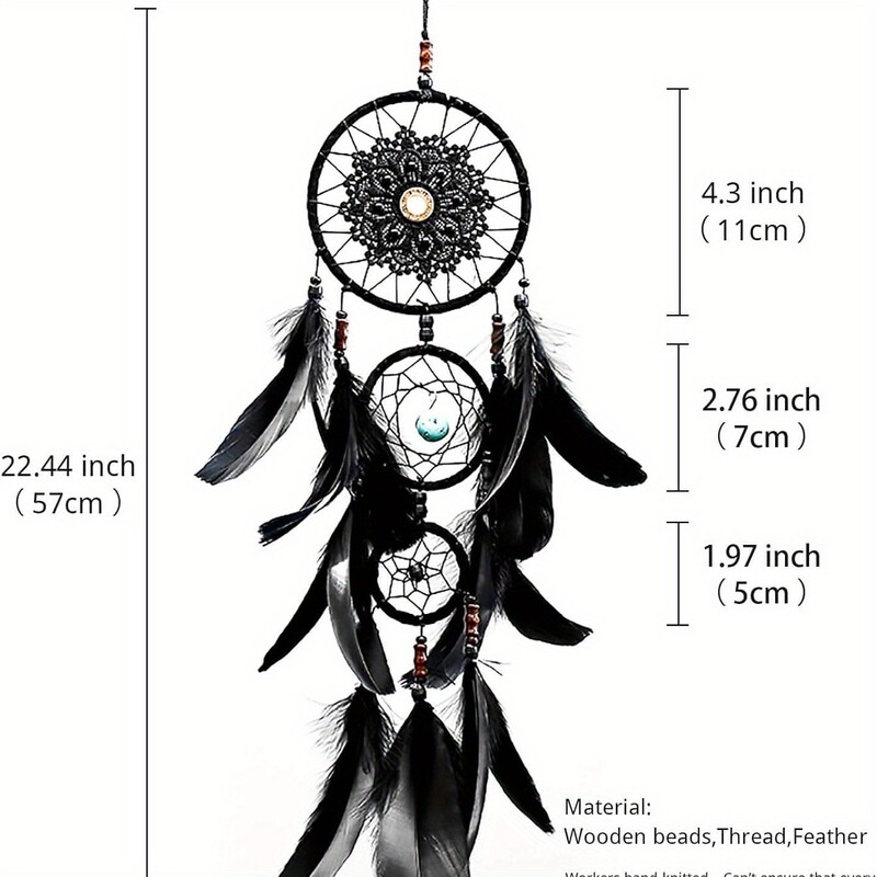 1 db Fekete gótikus álomfogó fali dekor Kézzel készített szőtt tollas Makramé álomfogó fali akasztós hálószobába, nappaliba