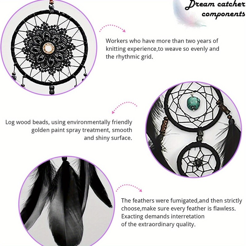 1 db Fekete gótikus álomfogó fali dekor Kézzel készített szőtt tollas Makramé álomfogó fali akasztós hálószobába, nappaliba