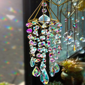 1бр Light Fantasy Crystal Wind Chime Висящ прозорец Patio Aerial Висящ Suncatcher Rainbow Подарък