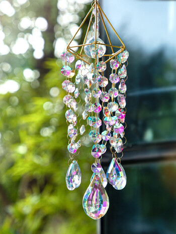 1бр Light Fantasy Crystal Wind Chime Висящ прозорец Patio Aerial Висящ Suncatcher Rainbow Подарък