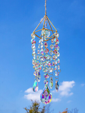 1бр Light Fantasy Crystal Wind Chime Висящ прозорец Patio Aerial Висящ Suncatcher Rainbow Подарък