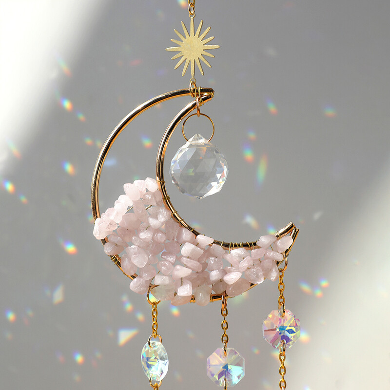 Kristály Hold Ametiszt szivárvány napfogó Lógó Kristályok Kő Napfogó Fényfogó Karácsonyi ablak Kerti díszek kültéri