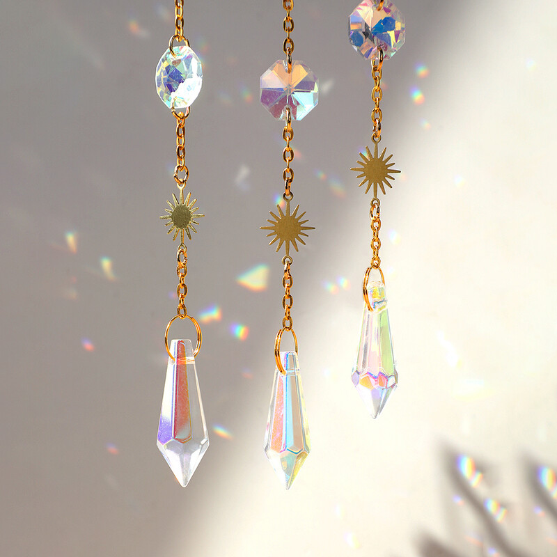 Kristály Hold Ametiszt szivárvány napfogó Lógó Kristályok Kő Napfogó Fényfogó Karácsonyi ablak Kerti díszek kültéri