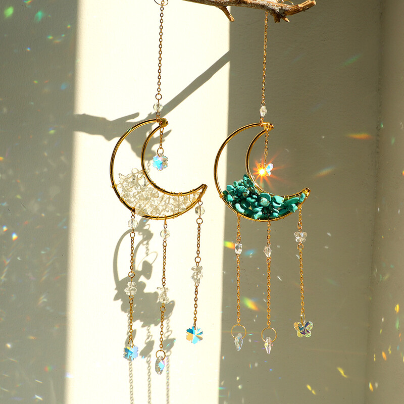 Kristály Hold Ametiszt szivárvány napfogó Lógó Kristályok Kő Napfogó Fényfogó Karácsonyi ablak Kerti díszek kültéri