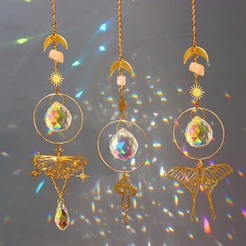 Crystals Sun Catcher Висящо дърво Wind Chime Rainbow Prism Moon Catcher Външни завеси за прозорци Висулка Art Garden Decoration