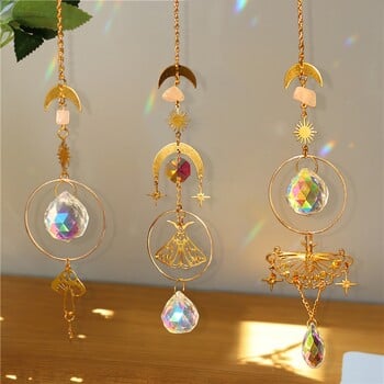 Crystals Sun Catcher Висящо дърво Wind Chime Rainbow Prism Moon Catcher Външни завеси за прозорци Висулка Art Garden Decoration