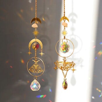 Crystals Sun Catcher Висящо дърво Wind Chime Rainbow Prism Moon Catcher Външни завеси за прозорци Висулка Art Garden Decoration