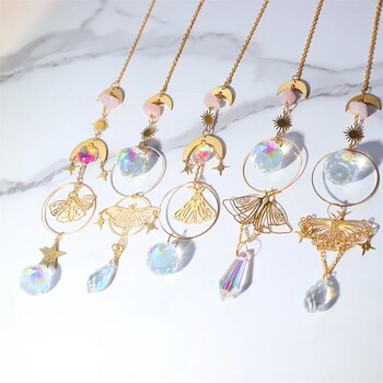 Crystals Sun Catcher Висящо дърво Wind Chime Rainbow Prism Moon Catcher Външни завеси за прозорци Висулка Art Garden Decoration