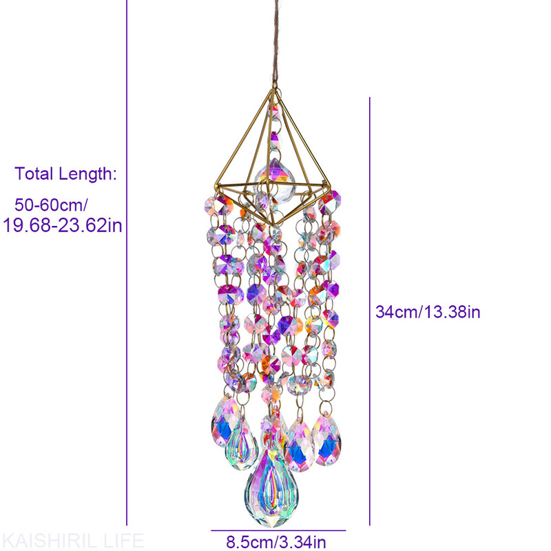 50CM Crystal Suncatcher Viseći Wind Chime Vrtne prizme Dekoracije Balkoni Hvatač sunca za vješanje Rainbow Maker Staklene prizme
