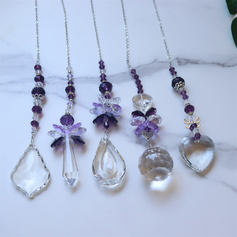 Cristale mov Clopoțel de vânt Captoare de soare Prisme de diamant Perdele pentru fereastră Agățat Curcubeu Chaser Pandantiv Captorul de vise Decor de grădină