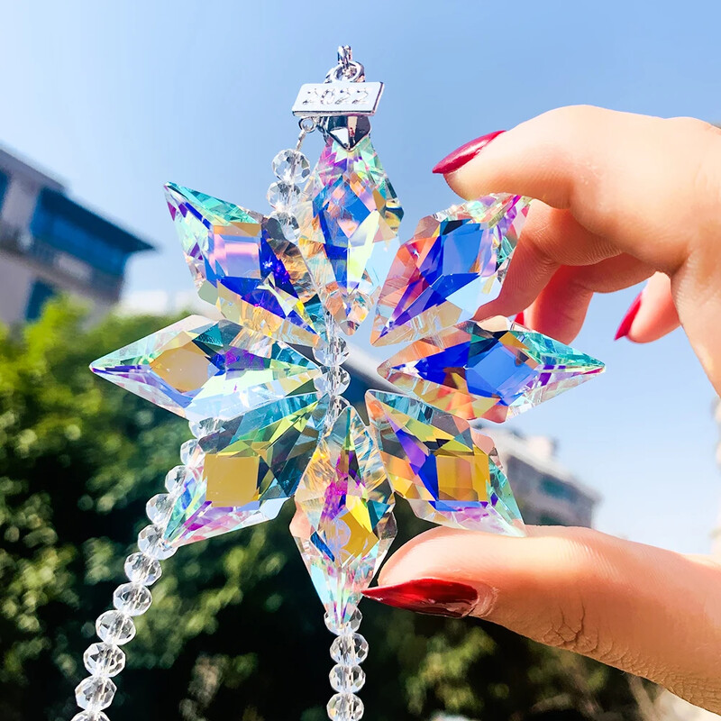 AB Culoare Curcubeu Săgeată Crăciun Fulg de zăpadă Floare Prismă Cristale Pandantiv Distanțiere din sticlă Lanț de mărgele Grădină Suncatcher Decor suspendat