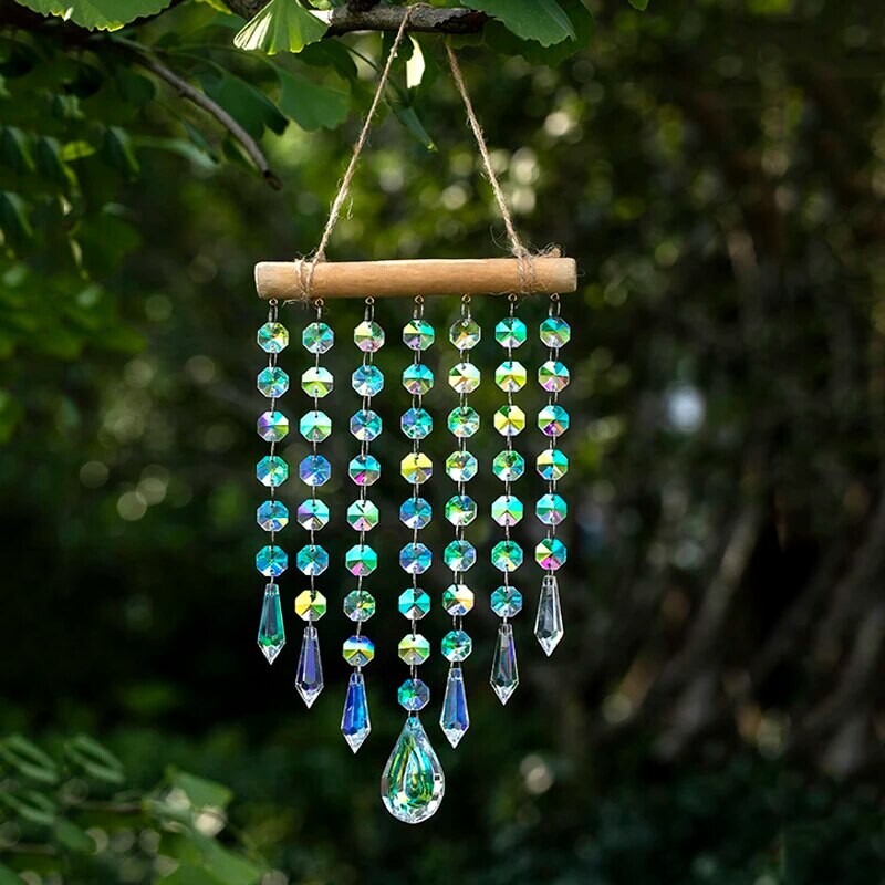 1 db függő kristályprizmás napfogó ólomüveg szélcsengő medál, alkalmas beltéri, kültéri otthoni kerti dekorációs cikkekhez