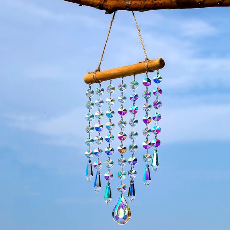 1 db függő kristályprizmás napfogó ólomüveg szélcsengő medál, alkalmas beltéri, kültéri otthoni kerti dekorációs cikkekhez