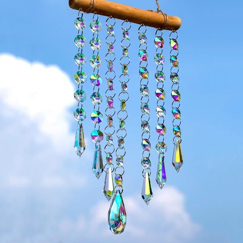 1 db függő kristályprizmás napfogó ólomüveg szélcsengő medál, alkalmas beltéri, kültéri otthoni kerti dekorációs cikkekhez