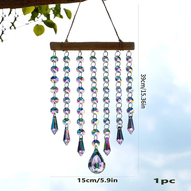 1 db függő kristályprizmás napfogó ólomüveg szélcsengő medál, alkalmas beltéri, kültéri otthoni kerti dekorációs cikkekhez