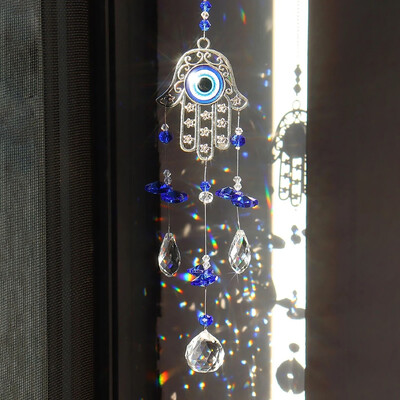1 gab. Evil Eye Moon Tree of Life Crystal Suncatcher kulons mājas iekštelpām DIY vēja zvana piekarināms loga dekorācijas kulons