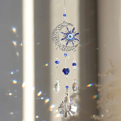 1 gab. Evil Eye Moon Tree of Life Crystal Suncatcher kulons mājas iekštelpām DIY vēja zvana piekarināms loga dekorācijas kulons