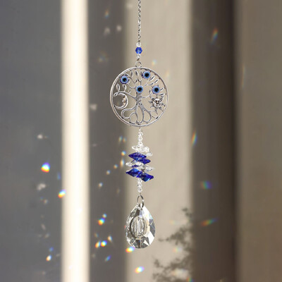1 gab. Evil Eye Moon Tree of Life Crystal Suncatcher kulons mājas iekštelpām DIY vēja zvana piekarināms loga dekorācijas kulons