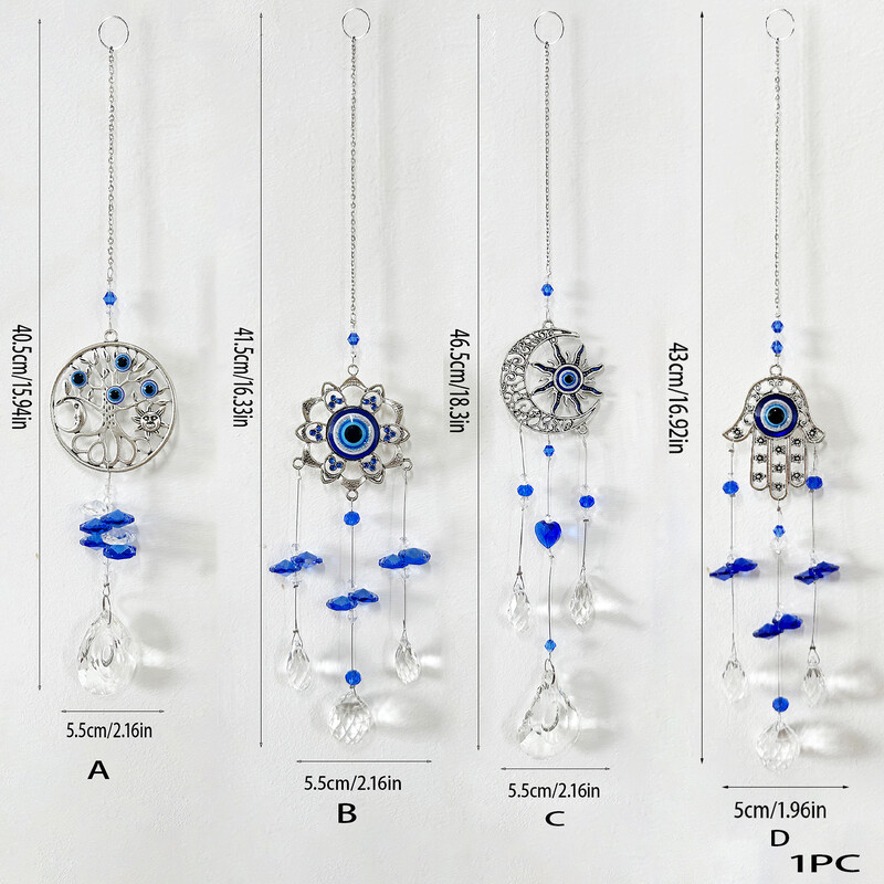 1 db Evil Eye Moon Életfa kristály napfogó medál otthoni használatra barkácsolás szélcsengő függő ablakdísz medál