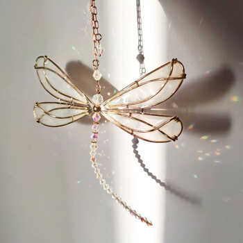 Crystal Dragonfly Suncatcher Dreamcatcher Висяща луна Sun Catcher за прозорец Rainbow Maker Home Garden Decor Сватба Коледа