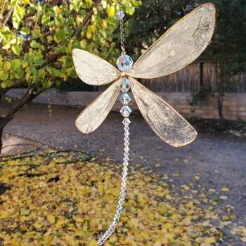 Crystal Dragonfly Suncatcher Dreamcatcher Висяща луна Sun Catcher за прозорец Rainbow Maker Home Garden Decor Сватба Коледа