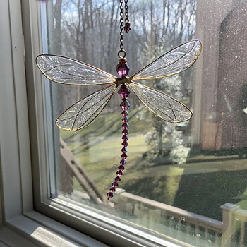 Crystal Dragonfly Suncatcher Dreamcatcher Висяща луна Sun Catcher за прозорец Rainbow Maker Home Garden Decor Сватба Коледа