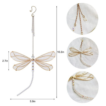 Crystal Dragonfly Suncatcher Dreamcatcher Висяща луна Sun Catcher за прозорец Rainbow Maker Home Garden Decor Сватба Коледа