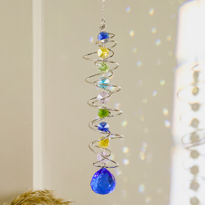 43 cm/17,7 hüvelykes 3d forgó szélcsengő szivárvány készítő dupla spirál kristálygömb napfogó kerti függő dekorációhoz