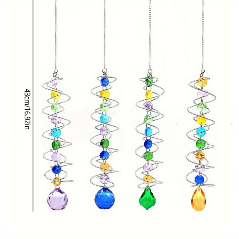 43 cm/17,7 hüvelykes 3d forgó szélcsengő szivárvány készítő dupla spirál kristálygömb napfogó kerti függő dekorációhoz