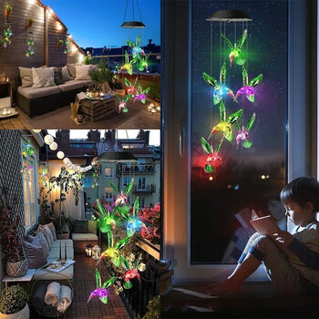 6 τμχ Hummingbird Owl LED Wind Chimes Διακοσμητικό με ηλιακή ενέργεια για παιδικό δωμάτιο κρεμαστό κρεβατοκάμαρα Νυχτερινό φως Γιορτινή διακόσμηση