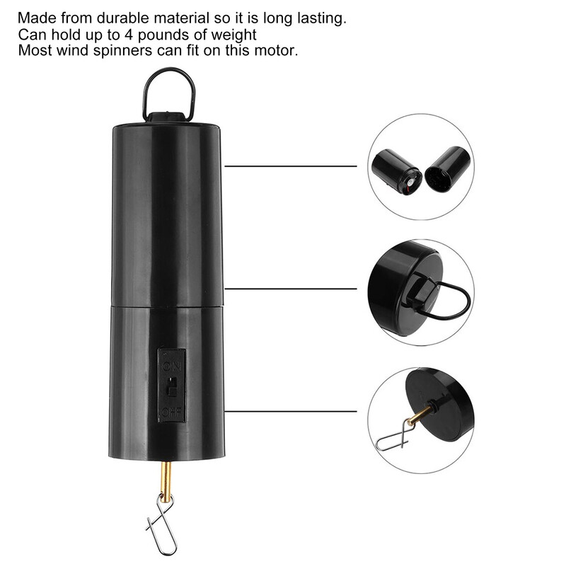 Accesoriu de grădină Motor pentru afișaj suspendat Motor rotativ negru pentru clopoței eolian Accesoriu pentru decorarea grădinii, funcționat cu baterii