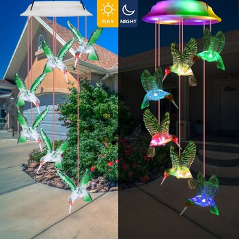 Solar Powered Outdoor Waterproof and Color Change Hummingbird Wind Chimes για δώρα διακόσμησης κήπου