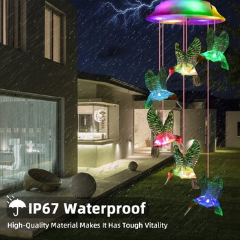 Solar Powered Outdoor Waterproof and Color Change Hummingbird Wind Chimes για δώρα διακόσμησης κήπου