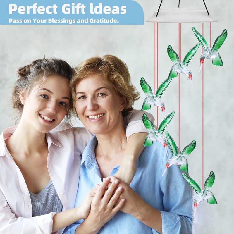 Ar saules enerģiju darbināmi ūdensnecaurlaidīgi un krāsu mainoši kolibri vēja zvani dārza dekorēšanai