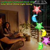 LED napelemes szélcsengő lámpa Kerti csillagok Hold szélcsengő lámpa Színes vízálló függő napelemes lámpa a kerti udvar lakberendezéséhez