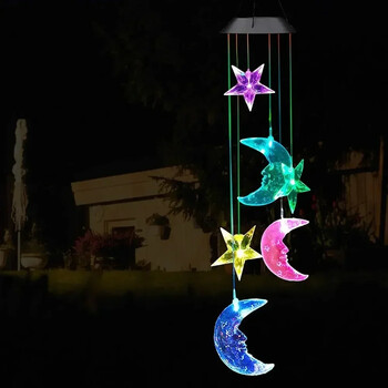 LED Solar Wind Chime Light Garden Stars Moon Wind Chime Lamp Πολύχρωμο αδιάβροχο κρεμαστό ηλιακό φως για διακόσμηση σπιτιού στην αυλή κήπου