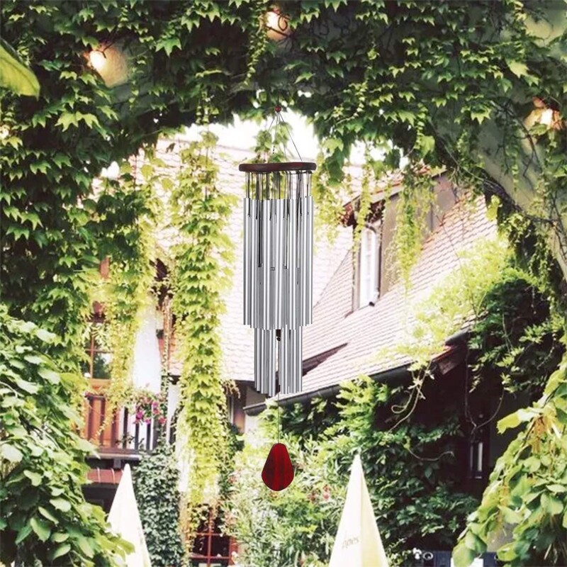 27 csöves, kézzel készített nagy szélcsengő kültérre, hangolt kolibri szélcsengő,