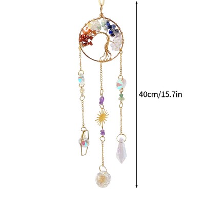 Saules ķērāju piekariņi Krāsaini dzīvības koka vēja zvani DIY auto piekarināms varavīksnes veidotājs mājas dārza estētiskā kristāla dekorācija