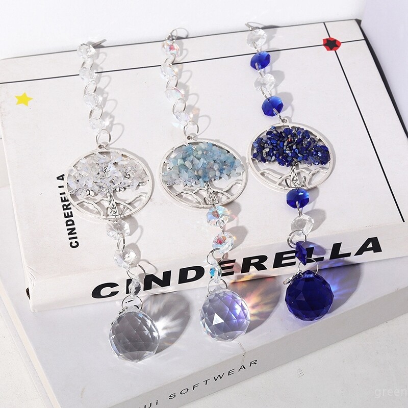 Saules ķērāju piekariņi Krāsaini dzīvības koka vēja zvani DIY auto piekarināms varavīksnes veidotājs mājas dārza estētiskā kristāla dekorācija