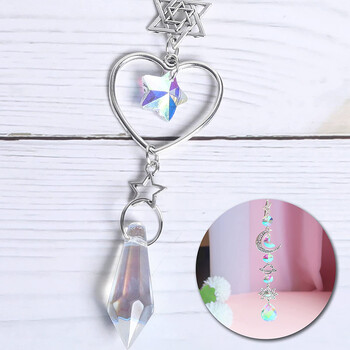 Crystal Wind Chime Moon Sun Catcher Diamond Prisms Κρεμαστό Dream Catcher Rainbow Chaser Κρεμαστό Drop Διακόσμηση κήπου σπιτιού Windchime