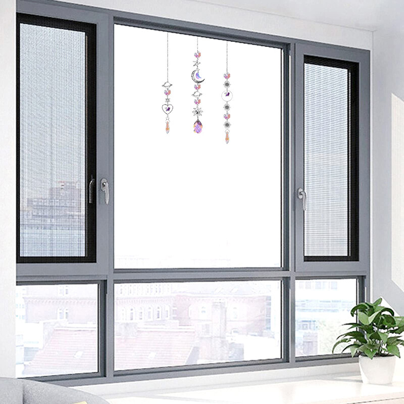 Kristāla vēja zvans mēness saules ķērējs dimanta prizmas kulons sapņu ķērējs varavīksnes ķērājs piekārts piliens mājas dārza dekors vējzvans