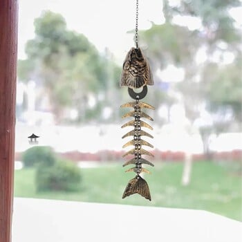 Vintage Fish Skeleton Windchime Χυτοσίδηρος Fish Bone Μεταλλικά Ανεμοδήγματα για Διακόσμηση Εξωτερικού Κήπου Μελωδία για Σπίτι, Αυλή, Βεράντα E5A6