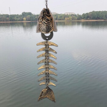 Vintage Fish Skeleton Windchime Χυτοσίδηρος Fish Bone Μεταλλικά Ανεμοδήγματα για Διακόσμηση Εξωτερικού Κήπου Μελωδία για Σπίτι, Αυλή, Βεράντα E5A6