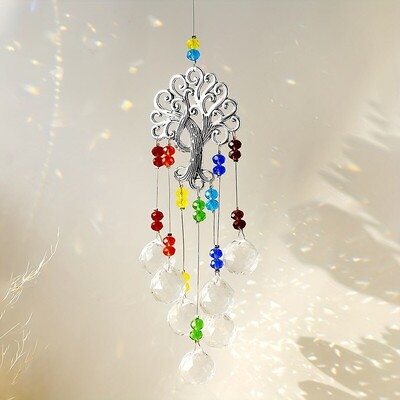 1 db színes életfa kristály medál napfény kollekció függő dísz otthoni szélcsengő kültéri kert dekoráció kézműves