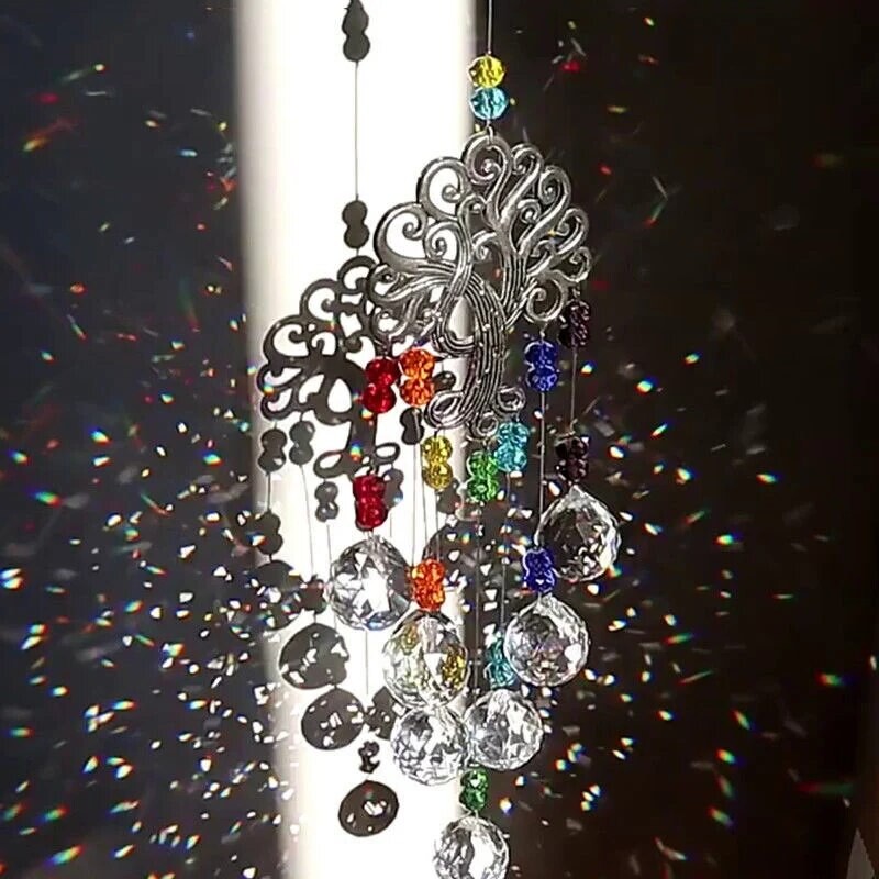 1 db színes életfa kristály medál napfény kollekció függő dísz otthoni szélcsengő kültéri kert dekoráció kézműves